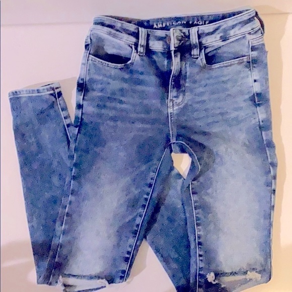 American Eagle ripped Hi-rise dark denim Jeggings size 2 - Picture 5 of 10